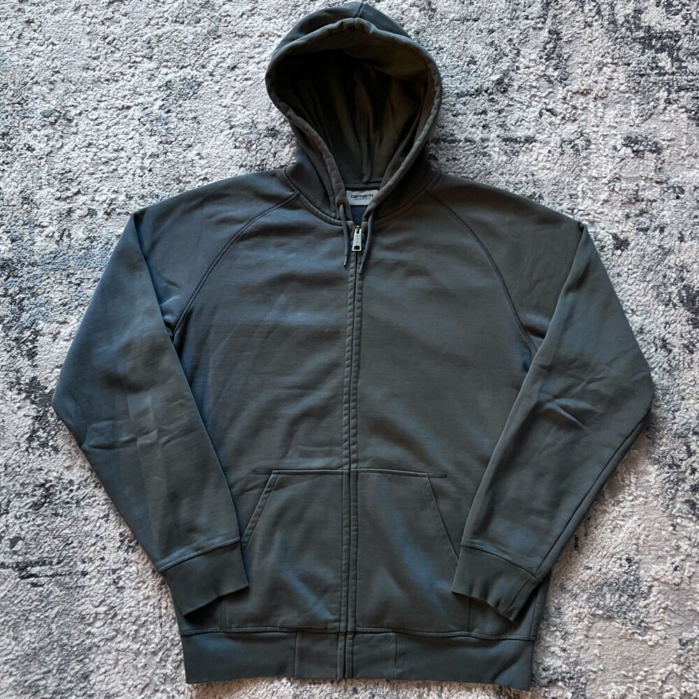Carhartt Work In Progress WIP Chase Hoodie Grey Size XL Full Zip Gold Logo